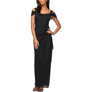 Alex Evenings Women's Long Cold Shoulder Dress (Petite and Regular Sizes)